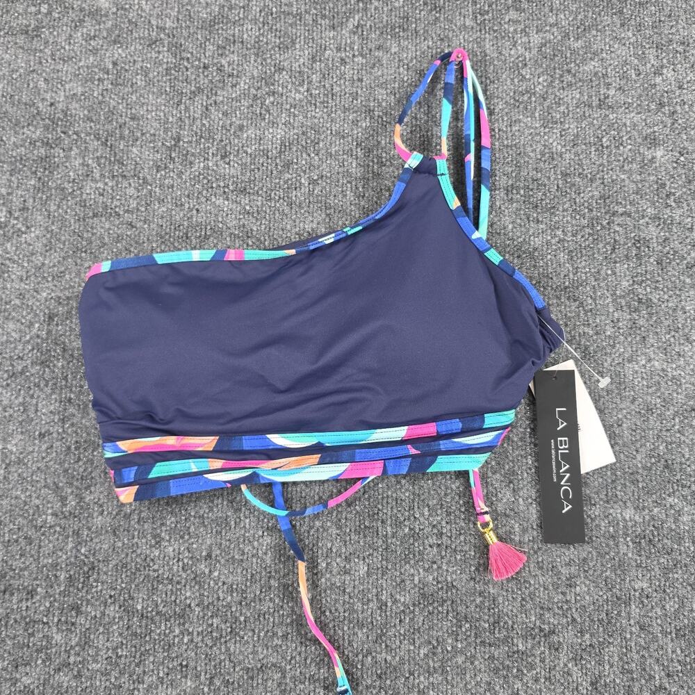 La Blanca Women's Size 10 One Shoulder Tankini Top Navy Multicolor Strappy